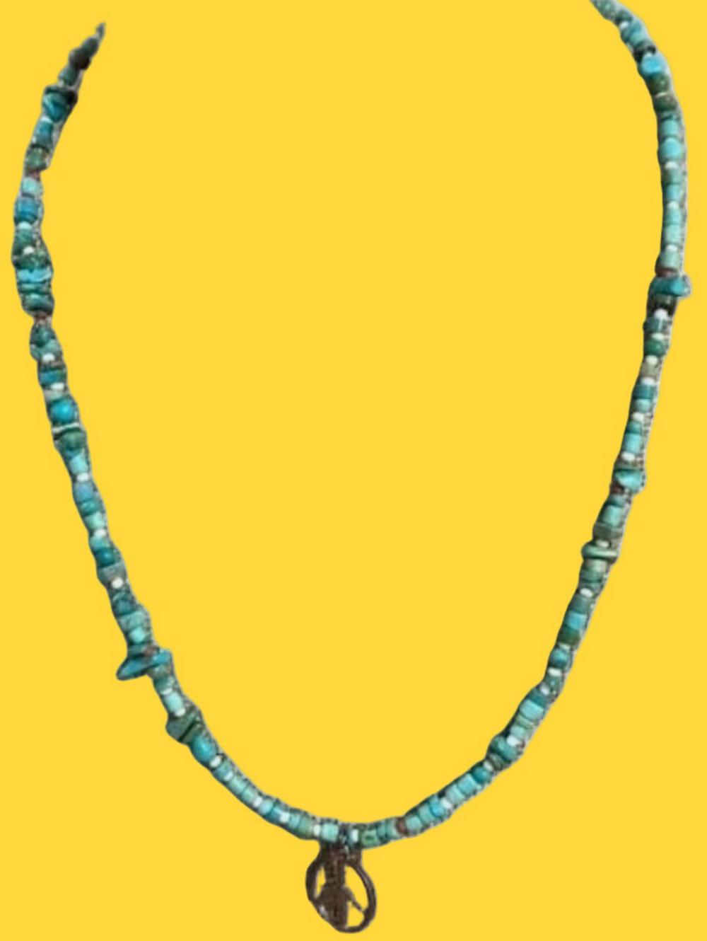 RARE Peyote Bird Turquoise & 925 Sterling Silver Beaded Peace Sign Necklace